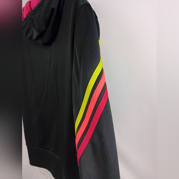 Adidas Athletic Black Zip-Up Hoodie Hot Pink and Yellow Stripes (#1,303)(C) - Picture 5 of 7